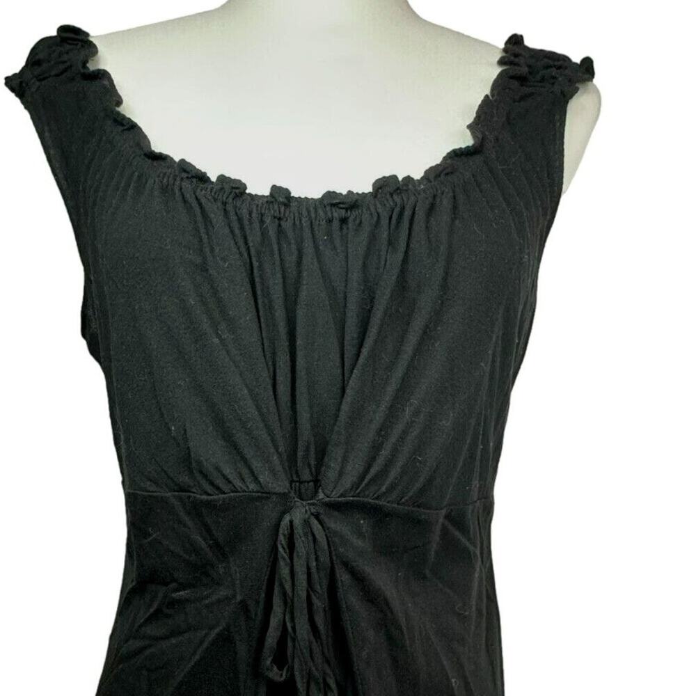ANN TAYLOR | Small black sleeveless tunic top front tie scoop neck ruffled